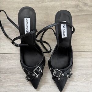 Steve Madden Black Buckle Strap Heels